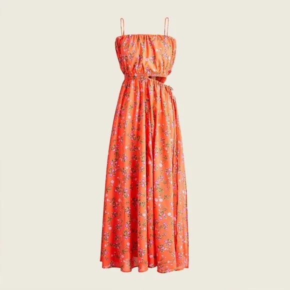 J.Crew Small Organic Cotton Side Cut Out Beach Dress in Coral Floral - Picture 1 of 4